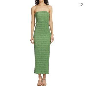 L'IDÉE Aurore Pleated Satin Strapless Midi Dress in Sea Green NWT